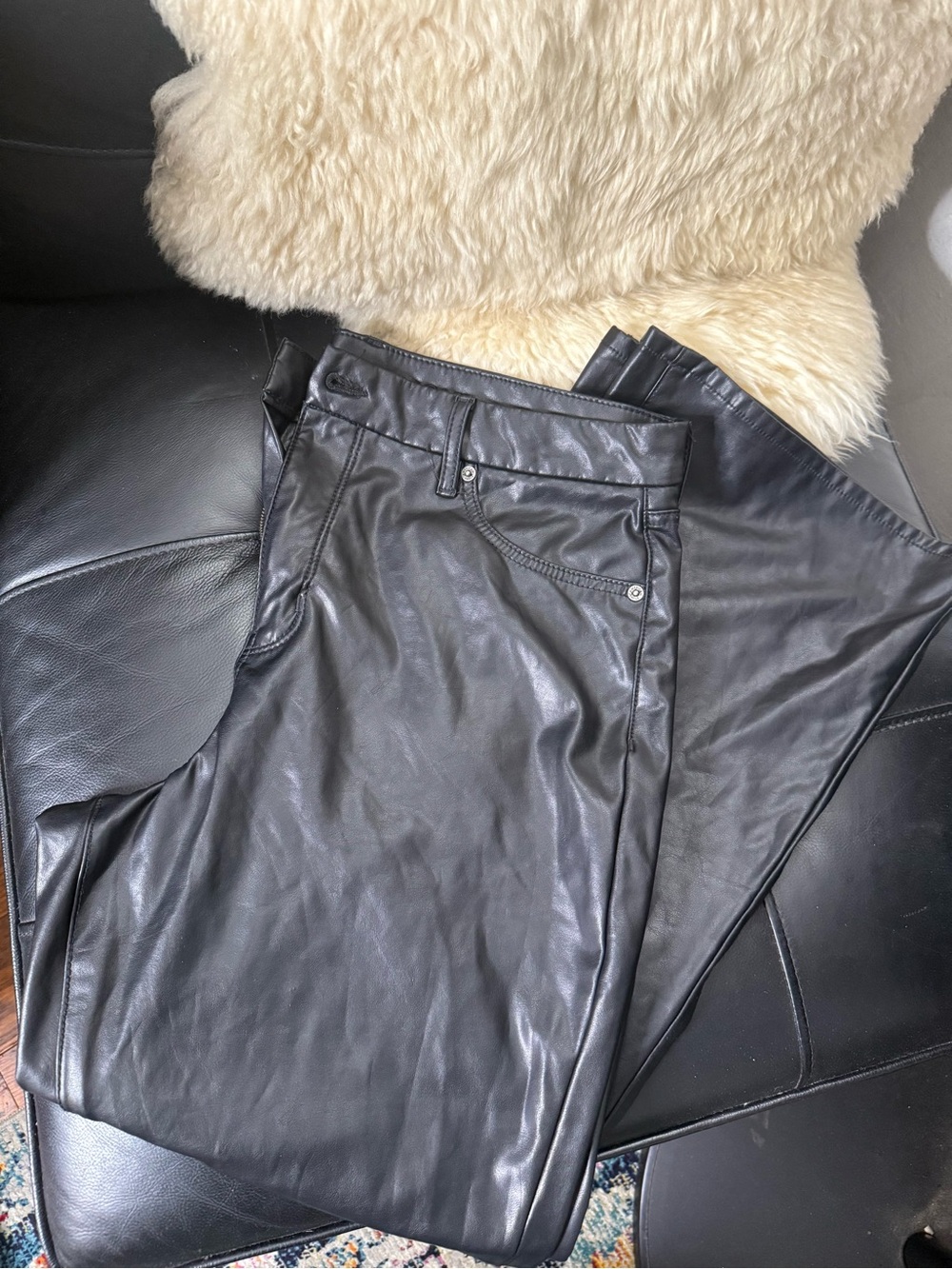 EUC American Eagle Black Faux Leather Curvy Bootcut Size 16 Short